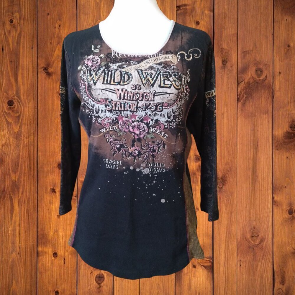 Vanilla Sugar 3/4 Sleeve Wild West Rhinestone Size Meidum Cowgirl Vintage Top